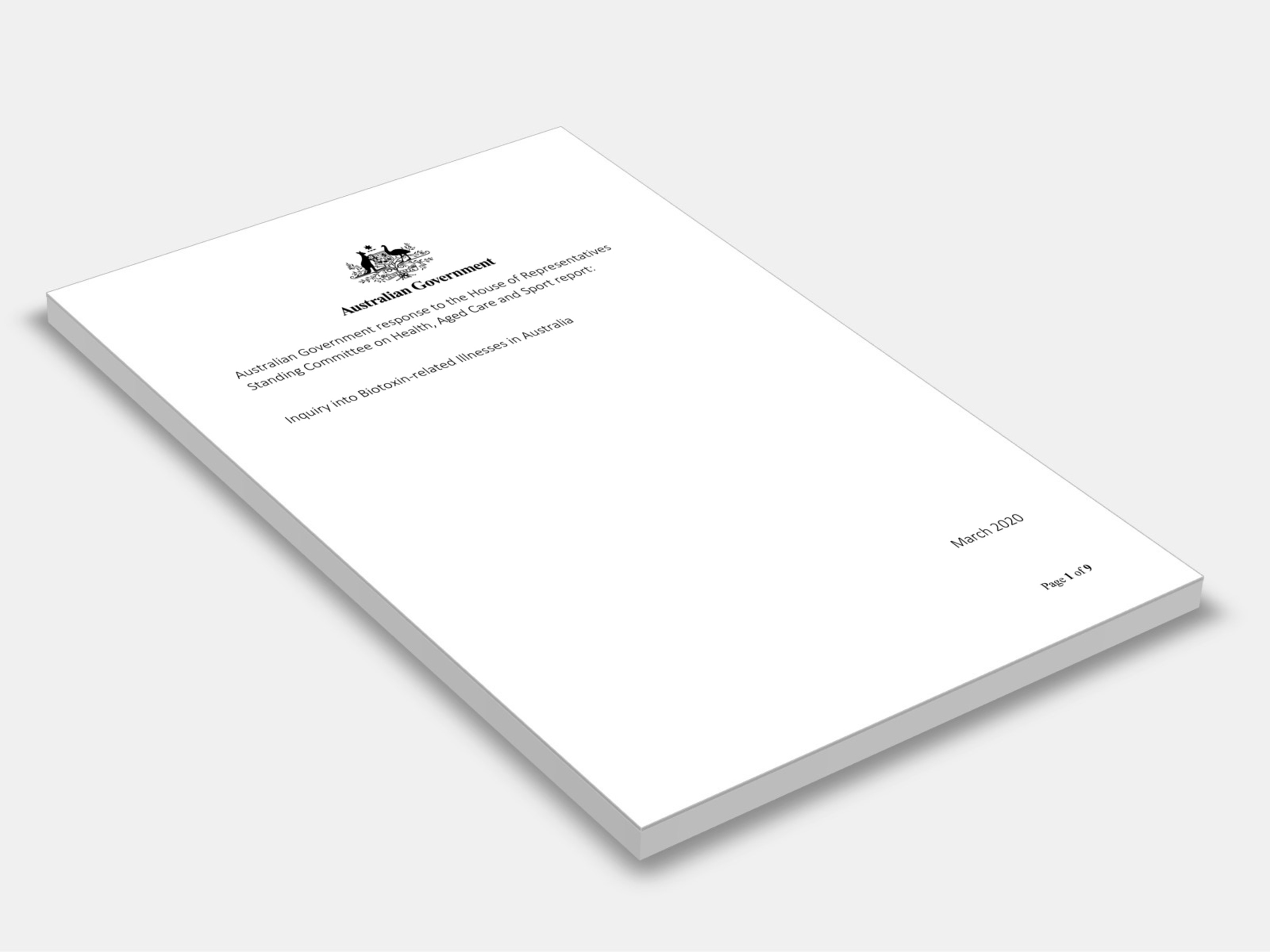 Australian Government response to the House of Representatives Standing Committee on Health, Aged Care and Sport report: 2020 cover