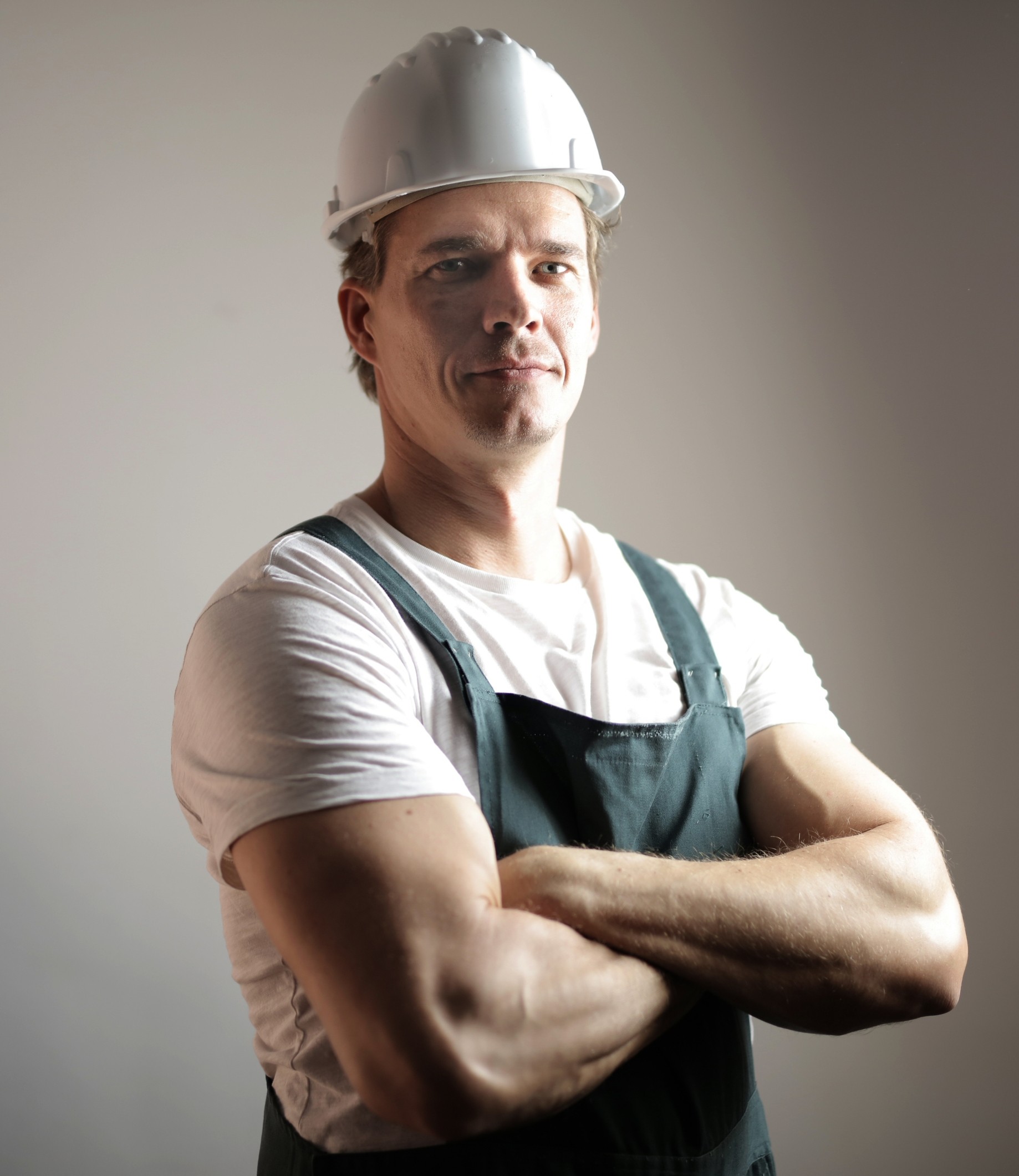 Builder with hard hat
